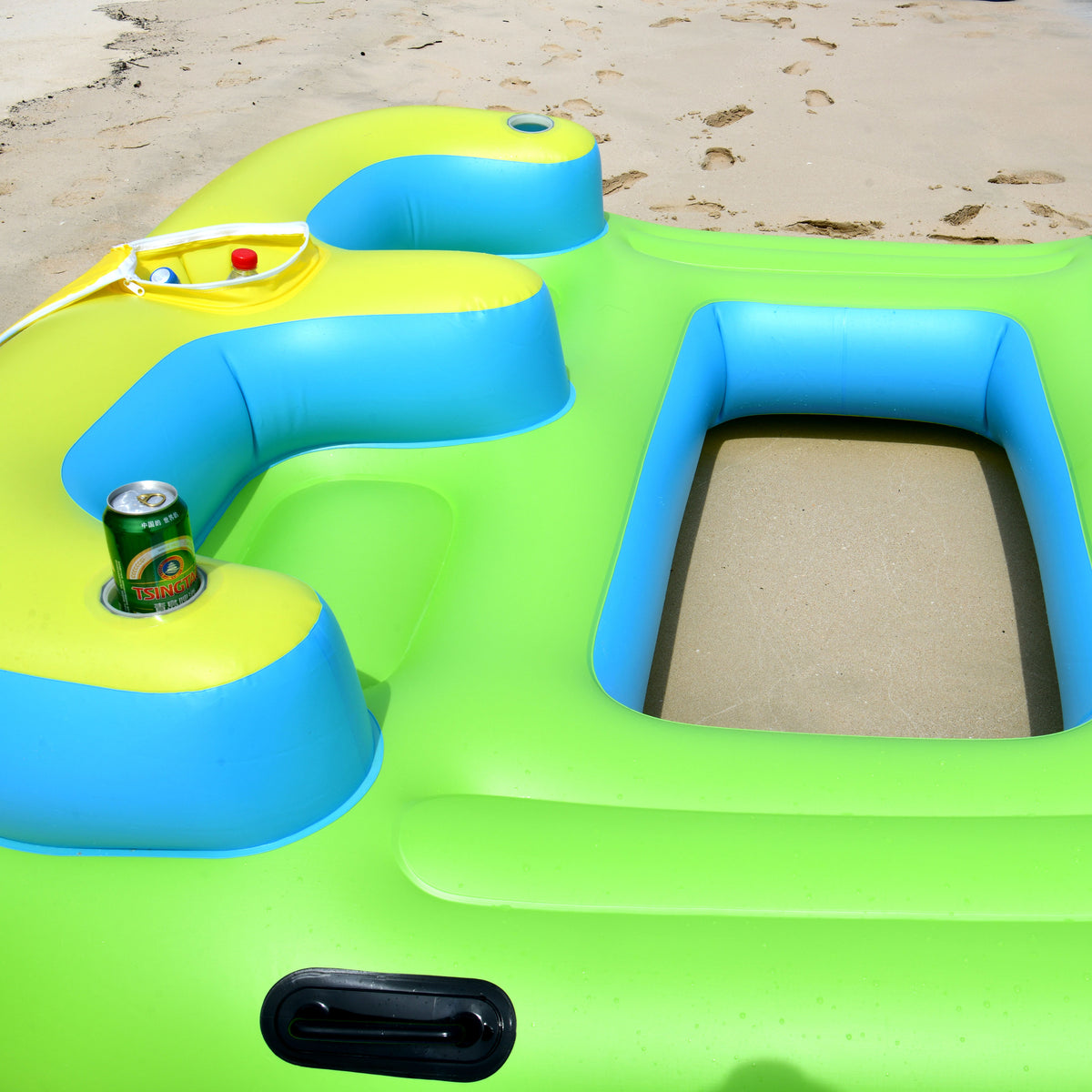 Inflatable Floating Island Lounge Raft with Cup Holders and Coolers - 4 Person R4301