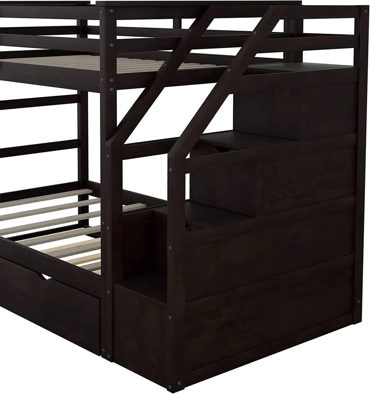 Espresso Wooden Over Bunk Bed with Trundle and 3 Storage Stairs Z347249