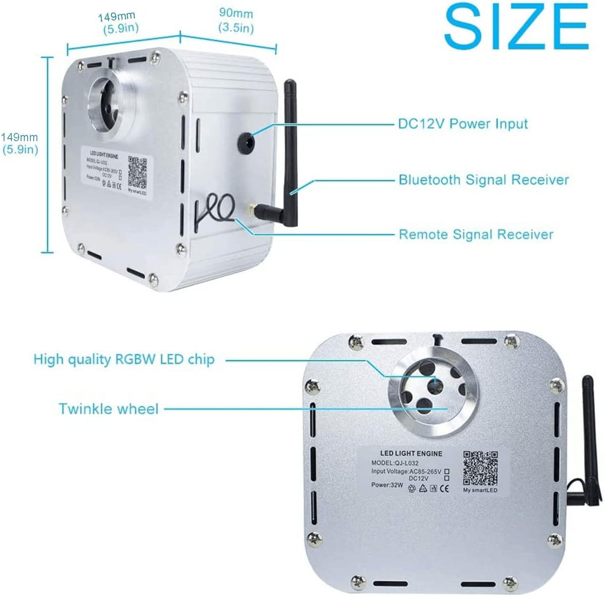 32W RGBW Twinkle Fiber Optic Lights Kit with 800pcs 16.4ft/5m Mixed Dia. Optical Fiber Cable and Crystals W4519