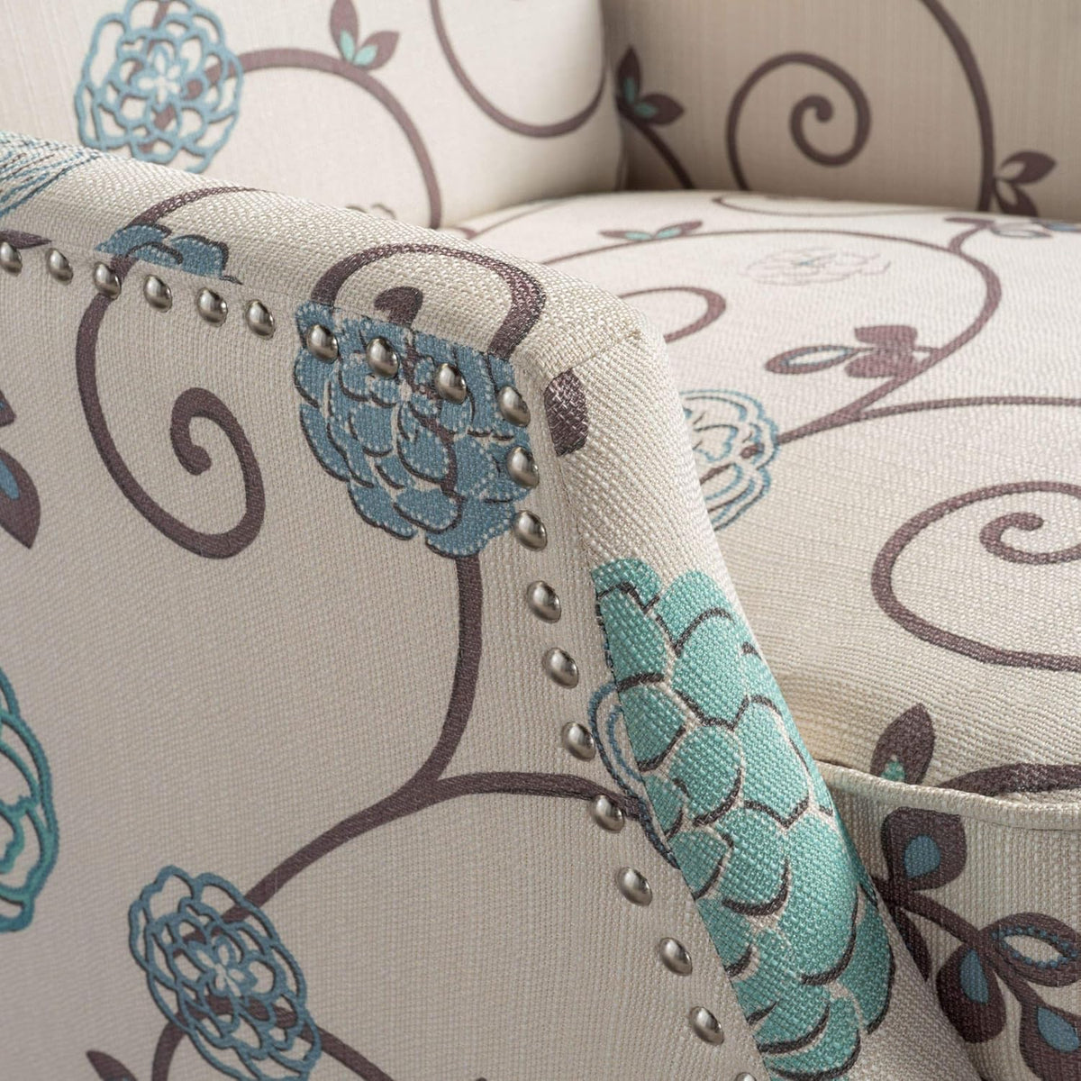 Blue White Floral Fabric Recliner Club Chair E4722