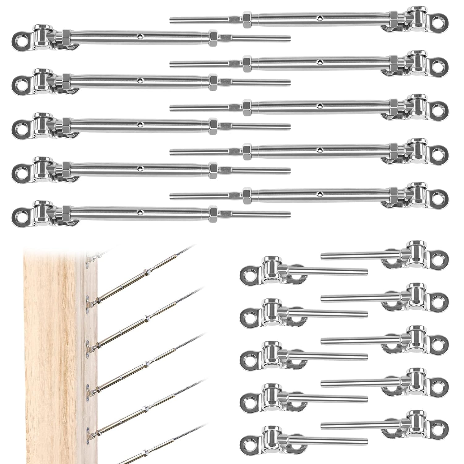 10Set 1/8 Swage Toggle Turnbuckle Hardware T316 Stainless Steel Cable Railing Kit O204