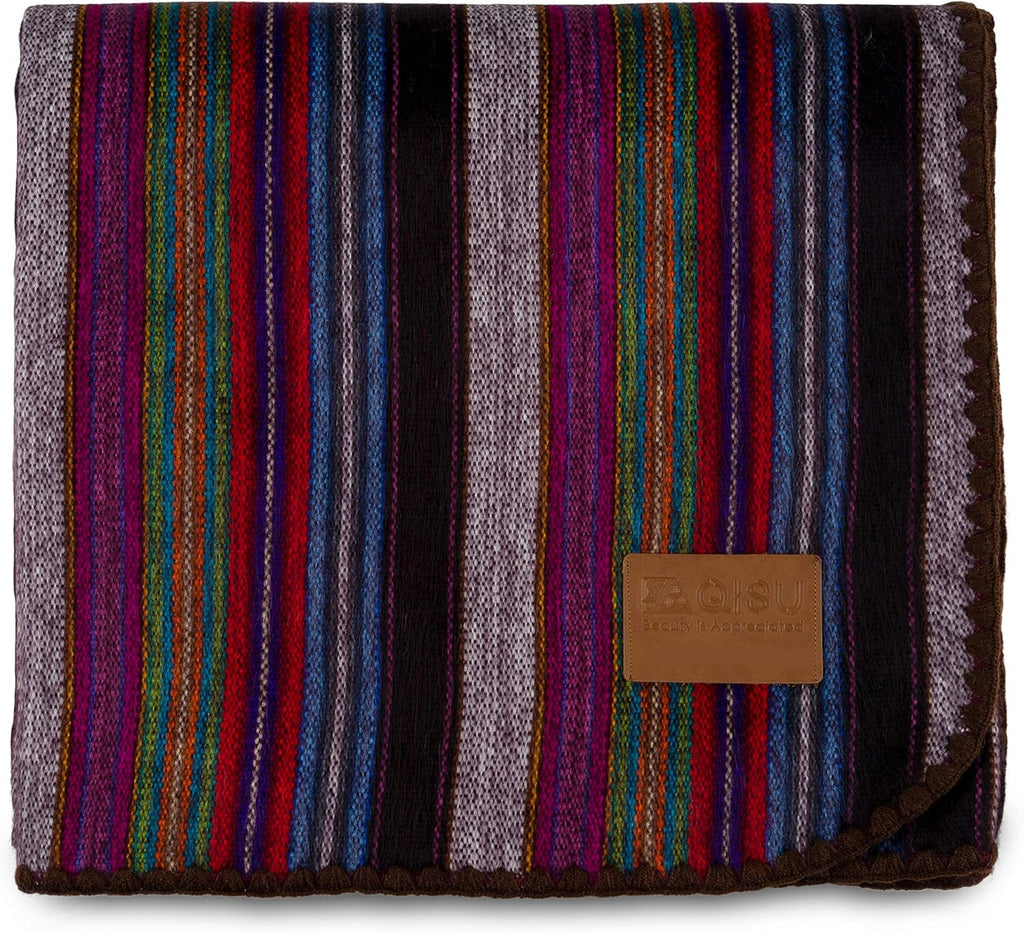 Alpaca Wool Blanket Throw, 85 x 65 inches, Turquoise Sea Foam Variegated Q4187