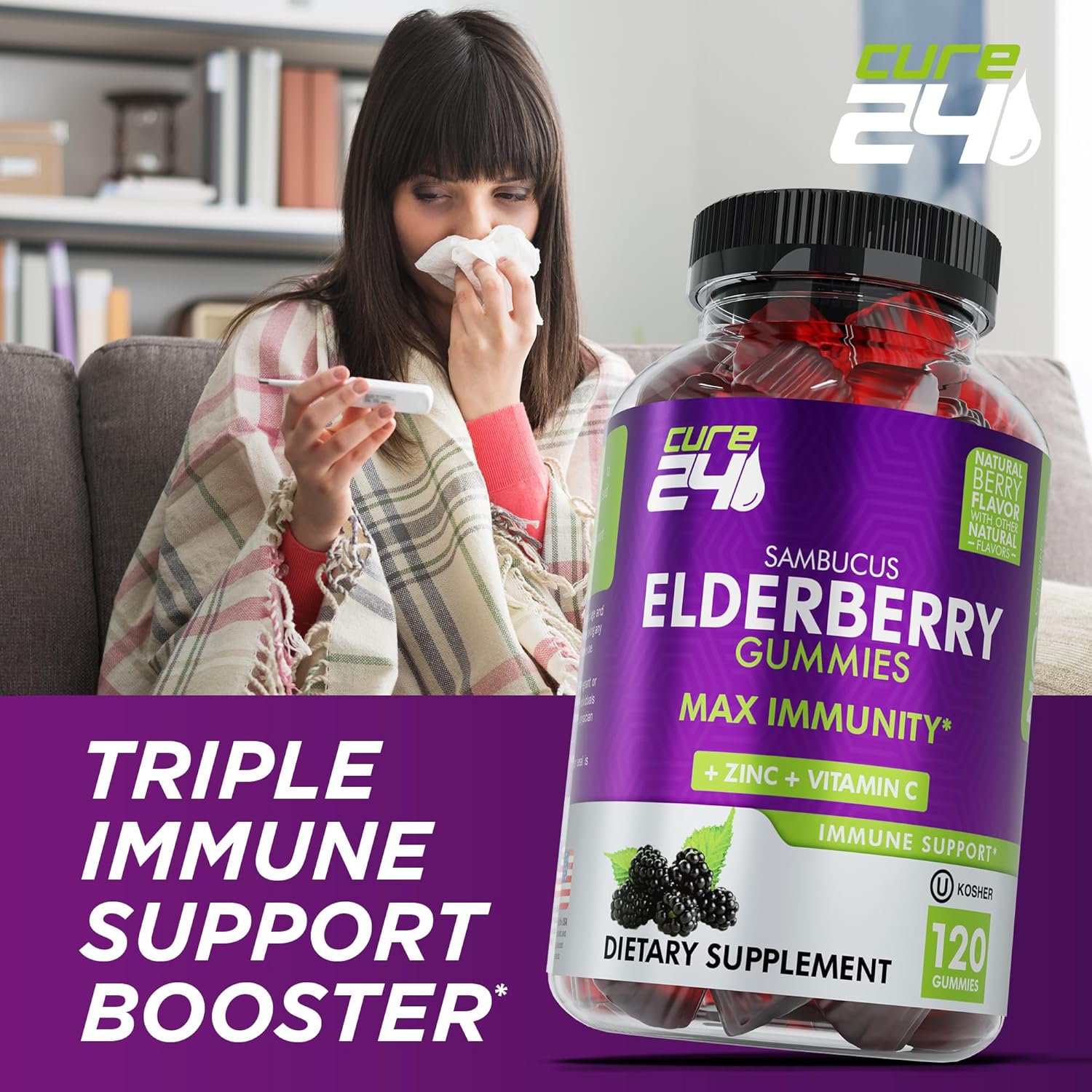 Elderberry Gummies with Vitamin C and Zinc 120 Count J8195