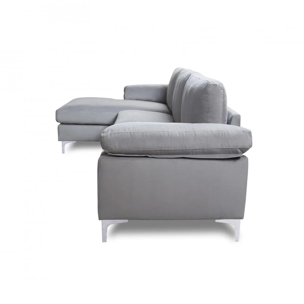 Grey Velvet Sectional Sofa with Metal Legs P9193