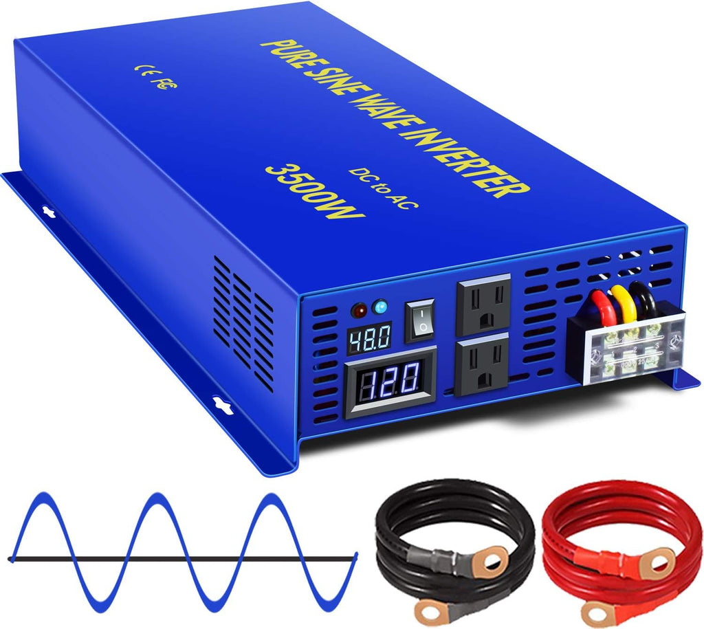 Pure Sine Wave Inverter 3500W 48V to 110V 120V AC with LED Display 2 AC Outlets Y6662
