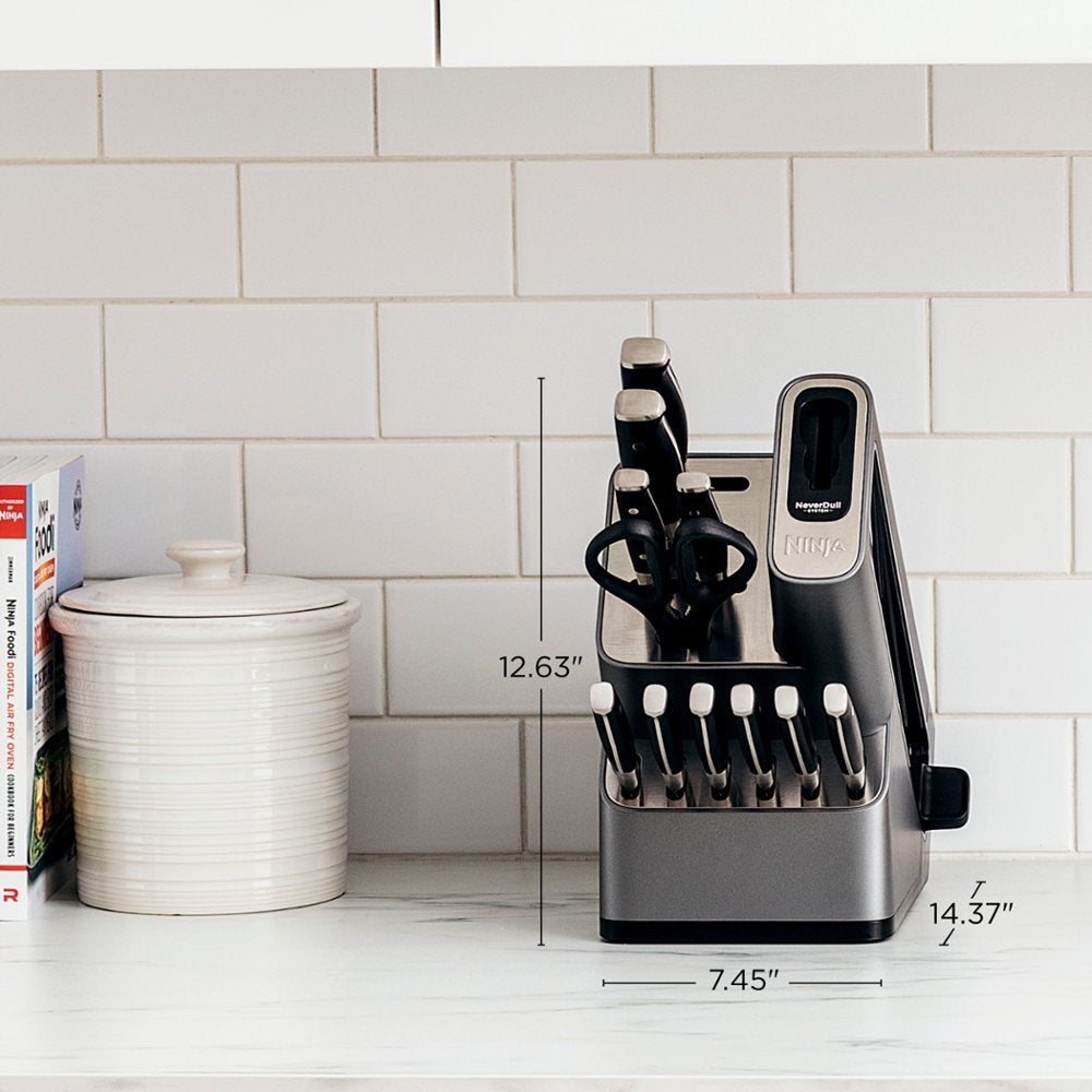 12 Piece German Stainless Steel Knife Block Set with Built-in Sharpener, Black V552744