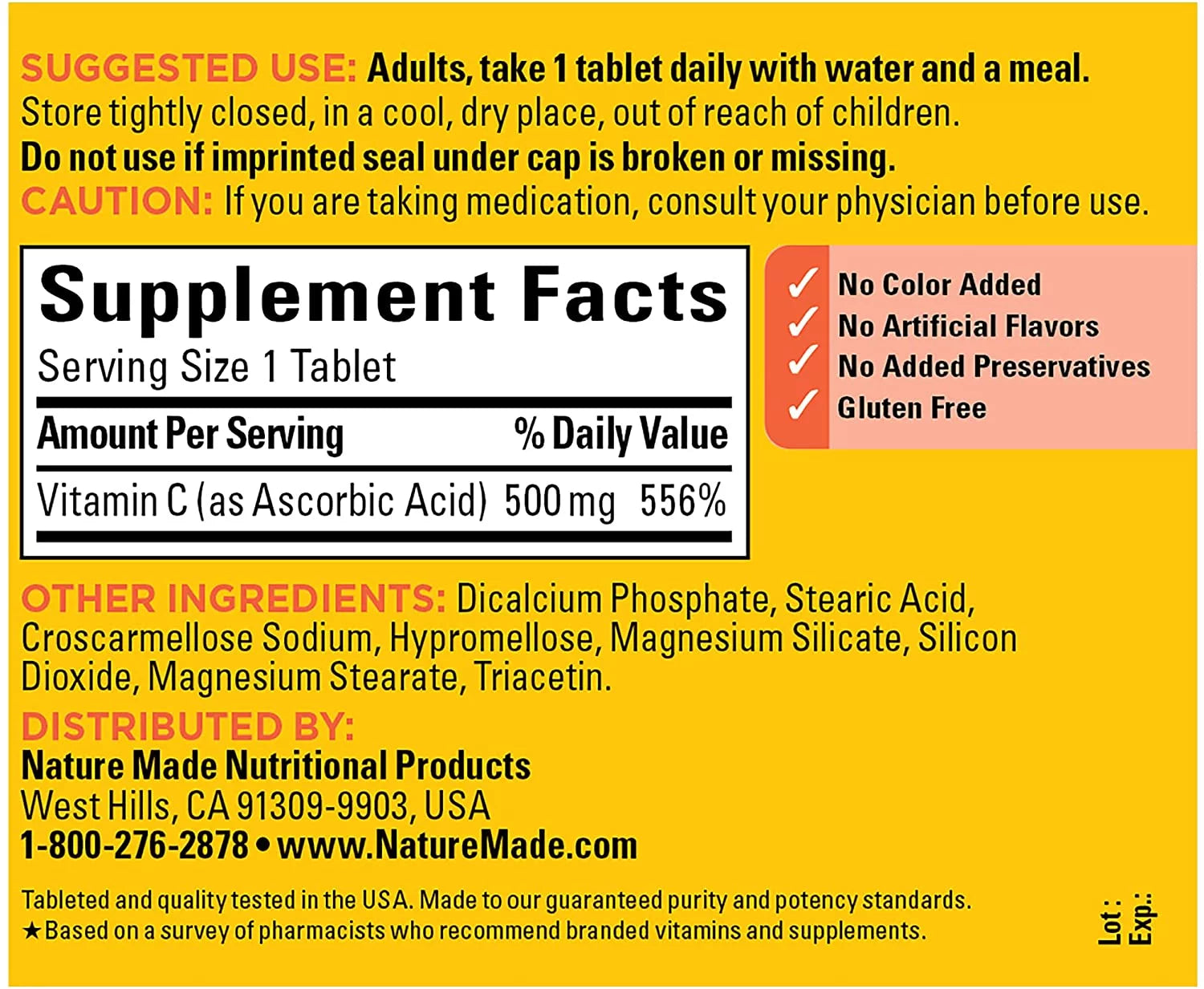 Vitamin C 500 mg Caplets 250 ea T658
