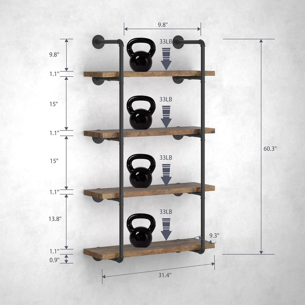 Industrial Wall Mount Iron Pipe Shelf Black 3 Tier X2 Z13265