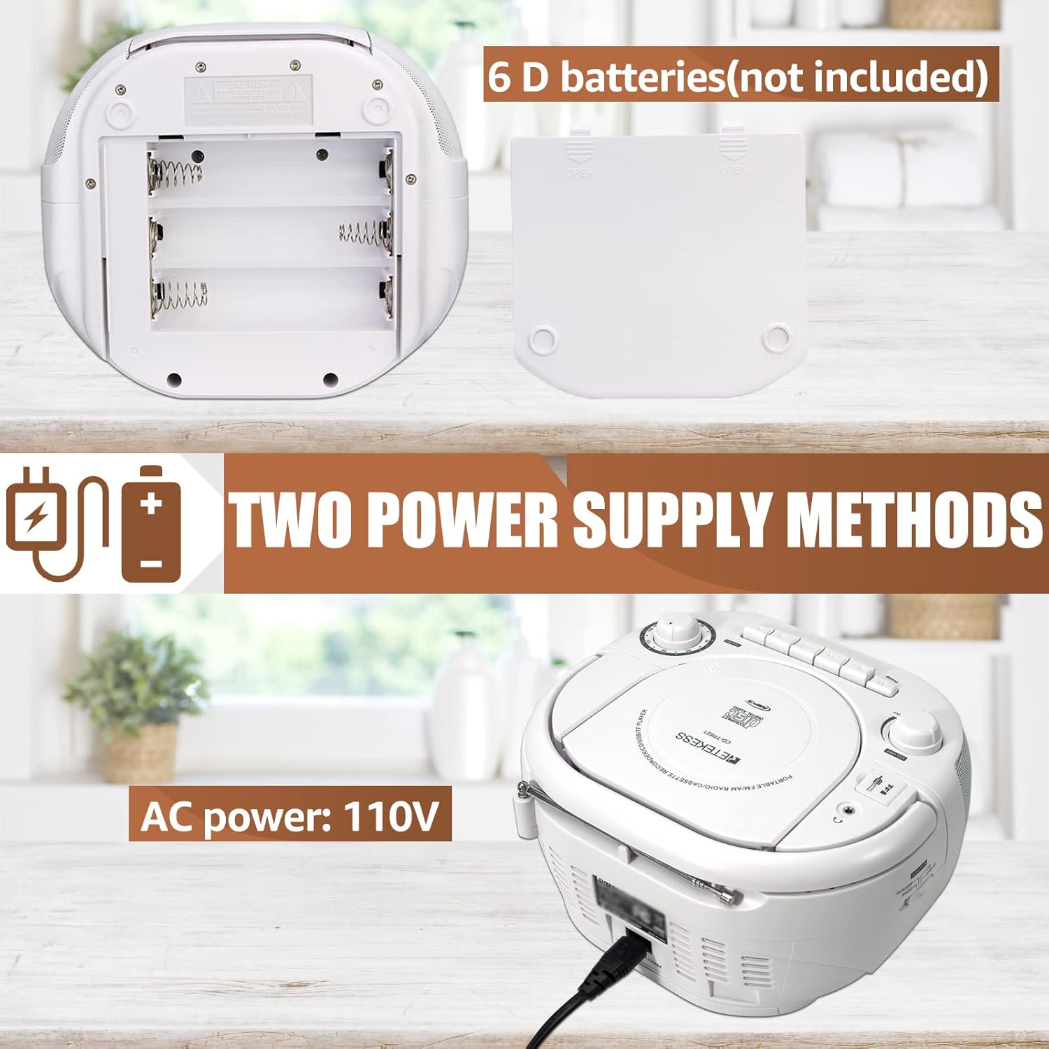 White Portable CD and Cassette Player Boombox with AM FM Radio C1810