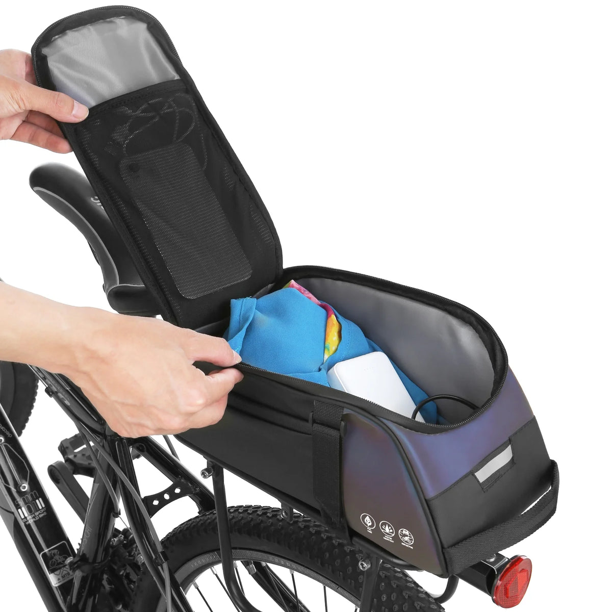 Waterproof Bike Rear Rack Bag with Reflective Loop and Carrying Handle K84588