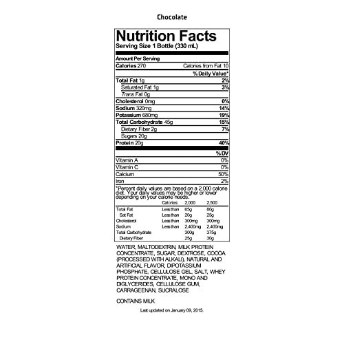 Chocolate Protein Shake, 20g Protein, 11.6 fl oz, Pack of 12 E53958