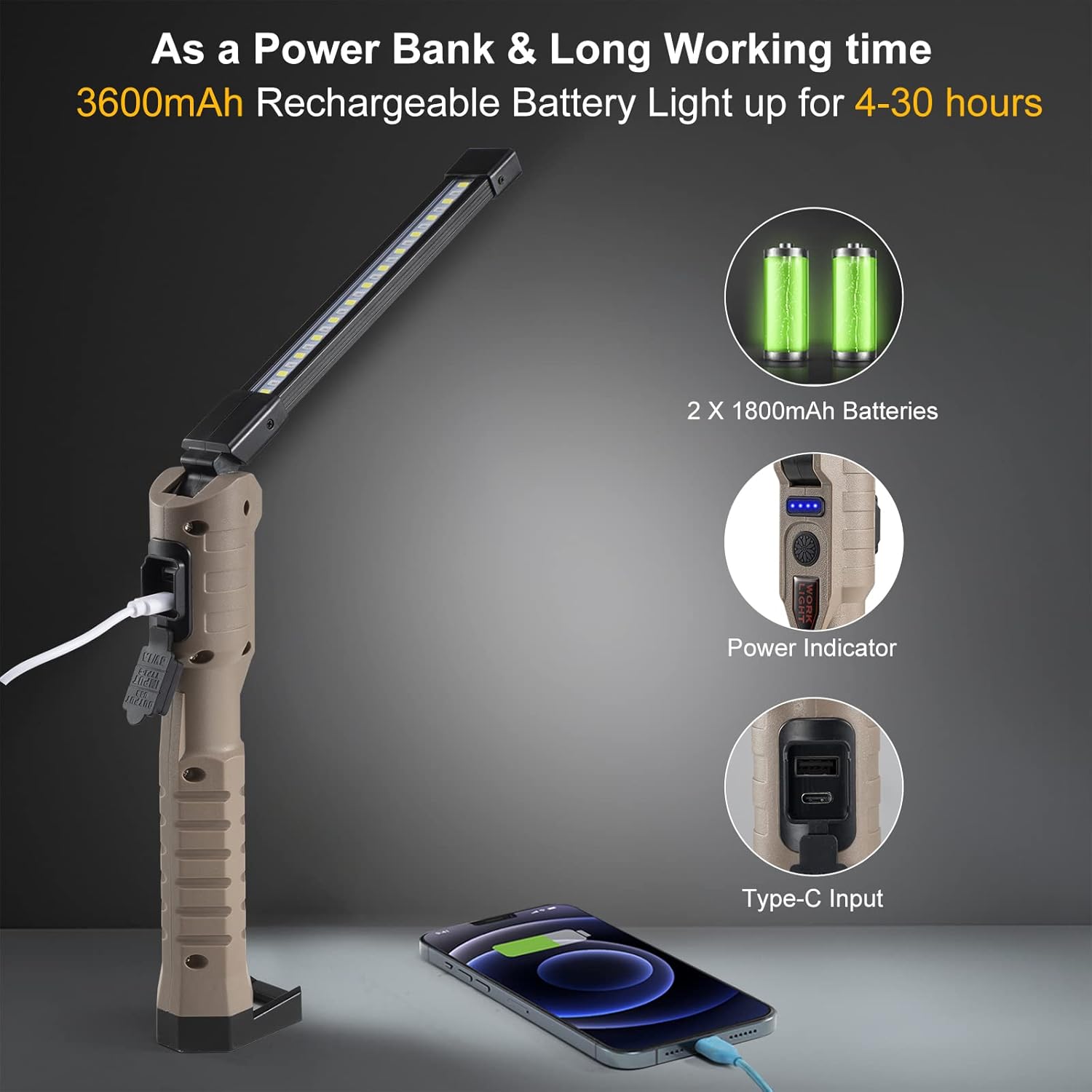Rechargeable Foldable LED Work Light with Magnetic Base N6232