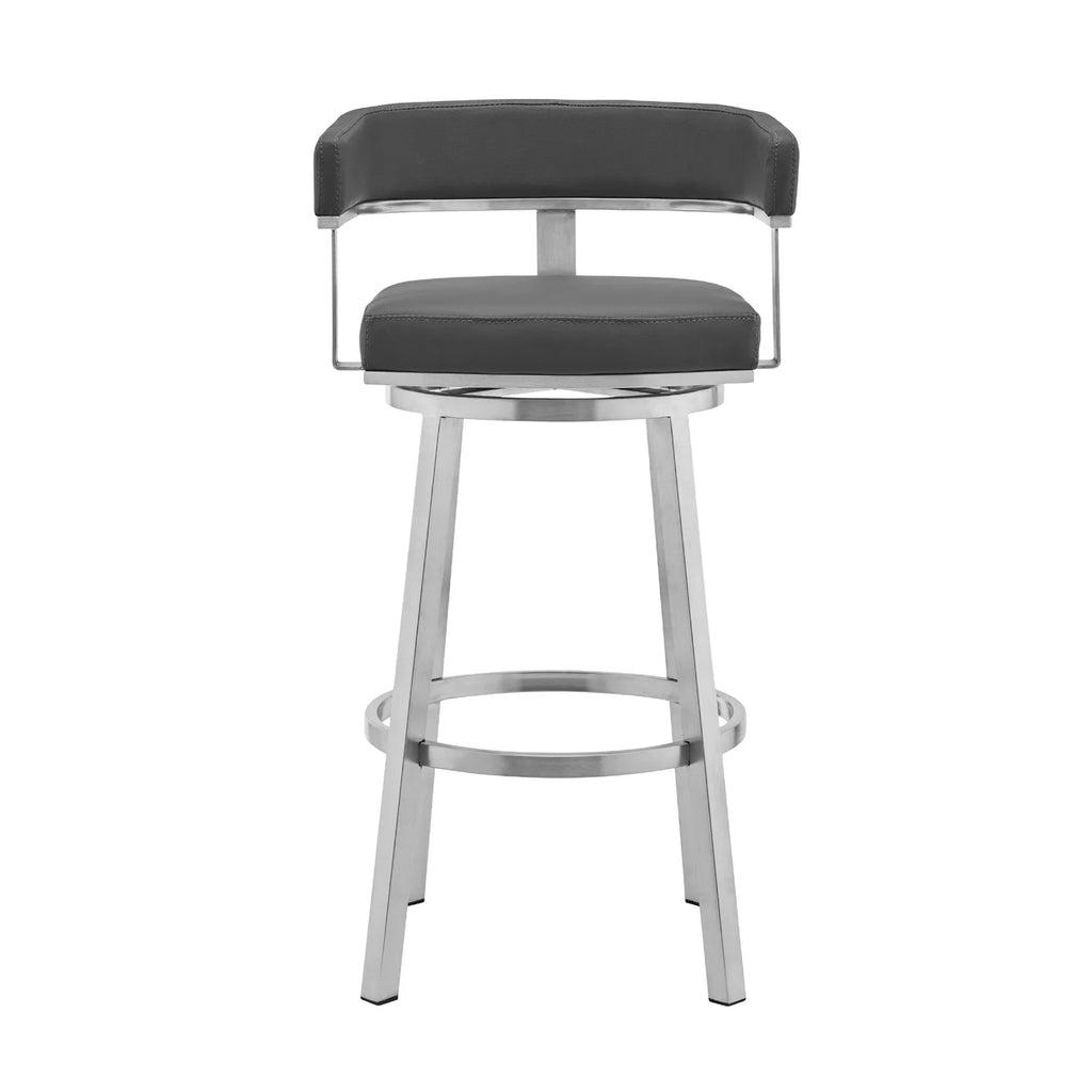 Faux Leather Swivel Counter Stool in Gray/Stainless Steel Y403