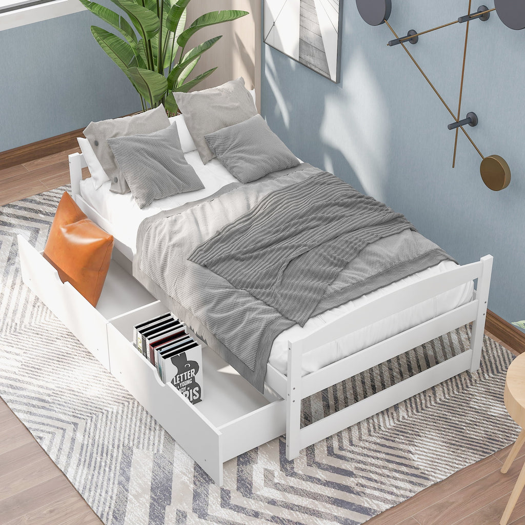 White Double Platform Bed with Two Drawers Q8803