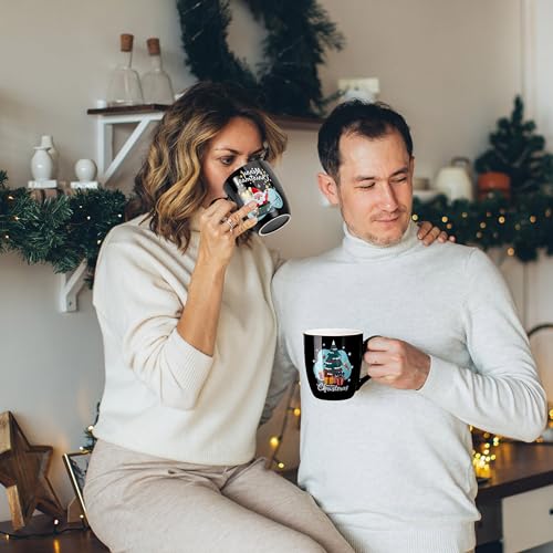 Set of 6 17 Oz Ceramic Black Christmas Coffee Mugs F5747