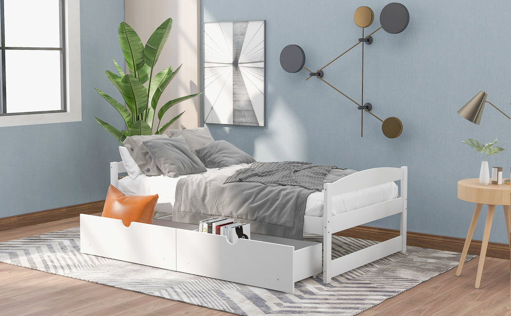 White Double Platform Bed with Two Drawers Q8803