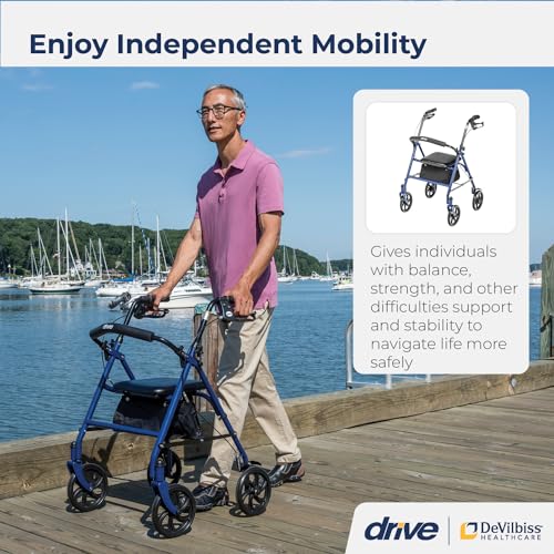 4 Wheel Steel Rollator Walker with Seat, Blue & Raised Toilet Seat with Removable Padded Arms L81120