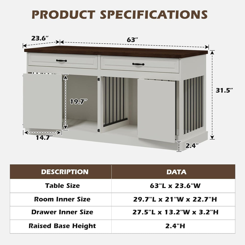 White 2 Drawer Wooden Dog Crate S164498