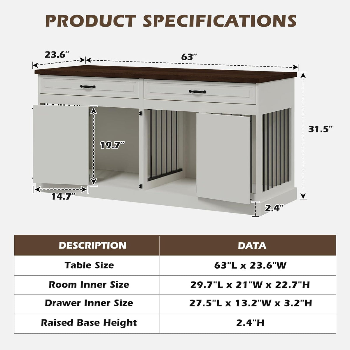 White 2 Drawer Wooden Dog Crate S164498