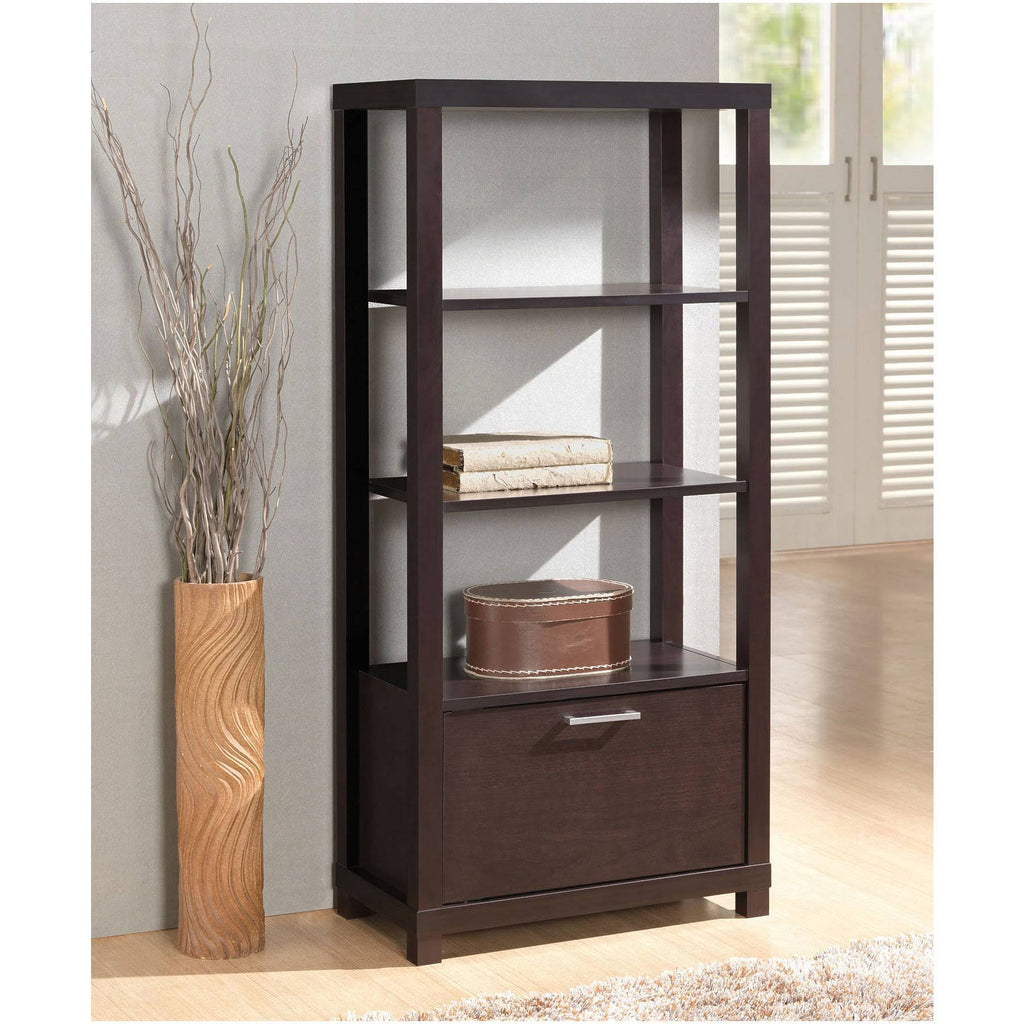 Espresso Bookcase with 3 Shelves and Door D2232