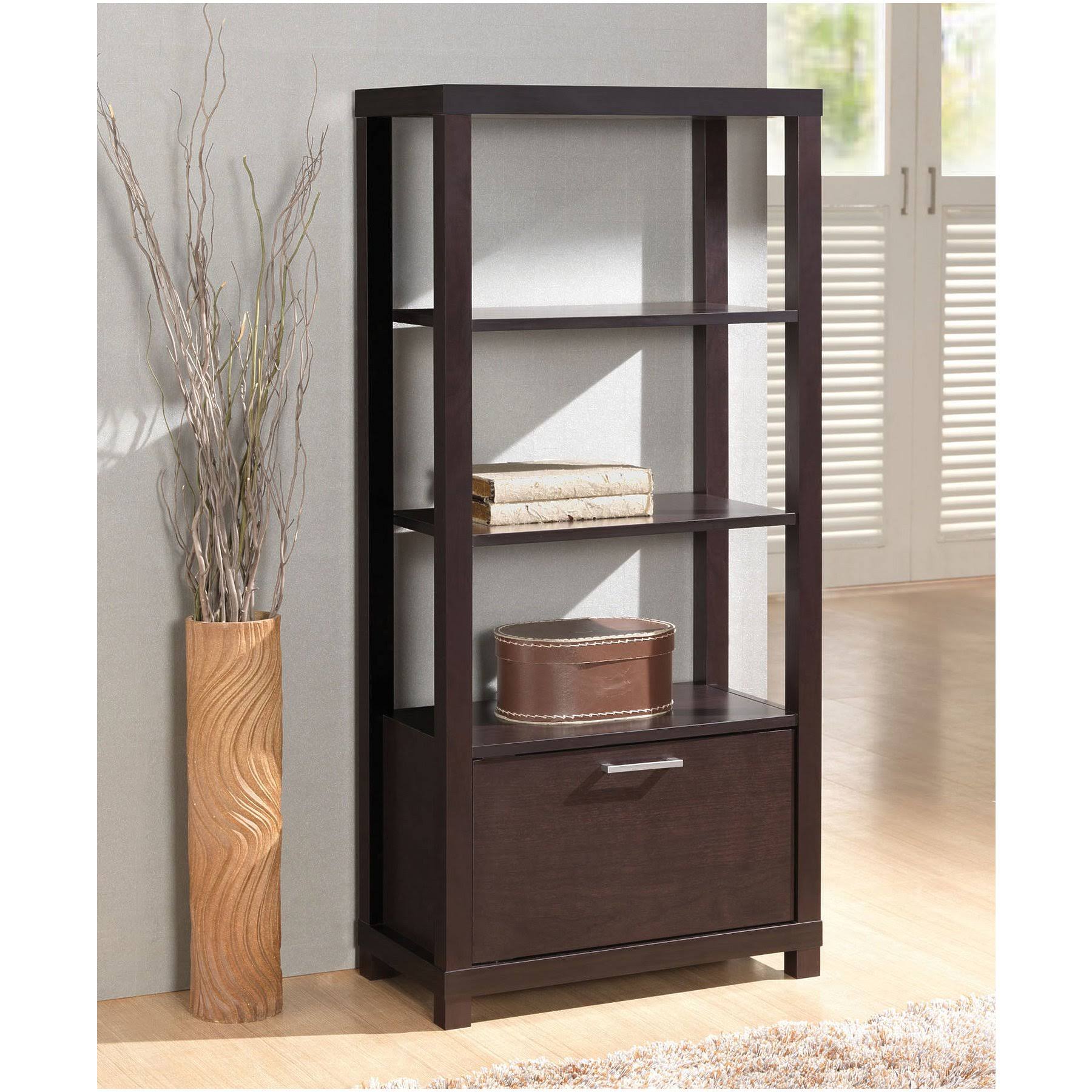 Espresso Bookcase with 3 Shelves and Door D2232