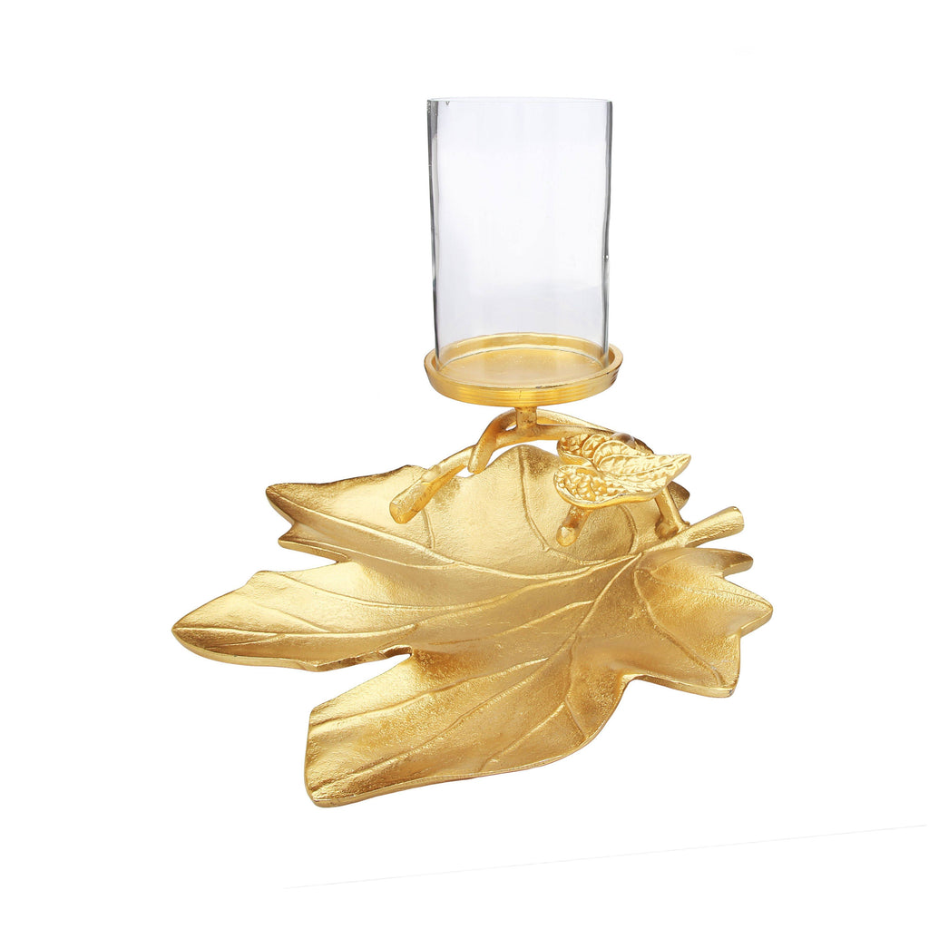 Gold Embossed Leaf Dish with Branched Candle Holder L6231