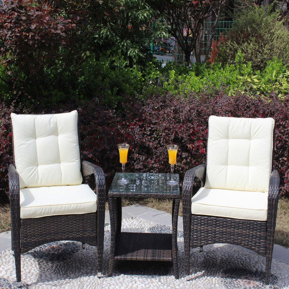 Beige Cushion Wicker Rattan 3 Piece Sectional Sofa A382