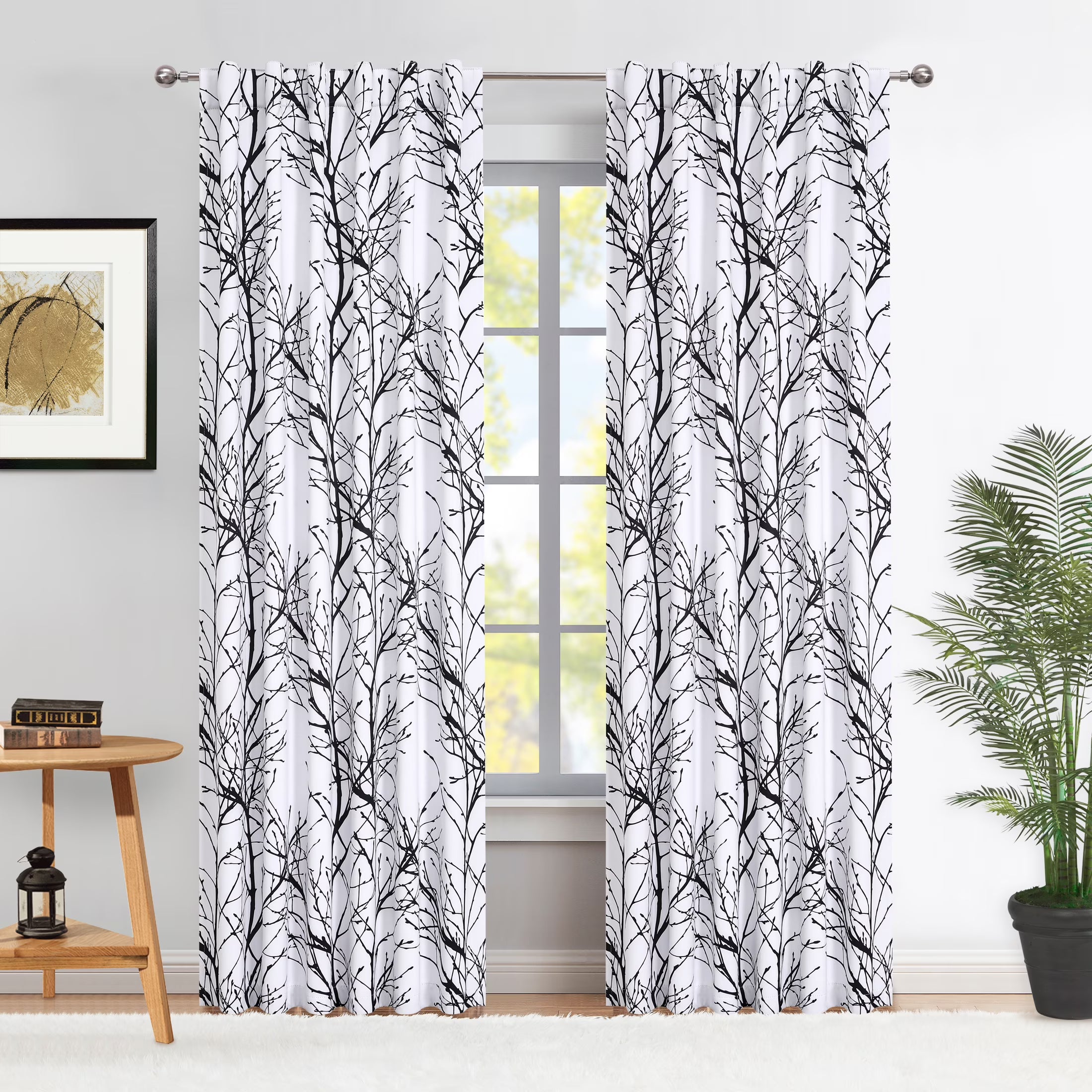 Blackout Window Curtain Panels Black White Thermal Insulated Drapes, Back Tab, 52"x 84"x 2 L3545