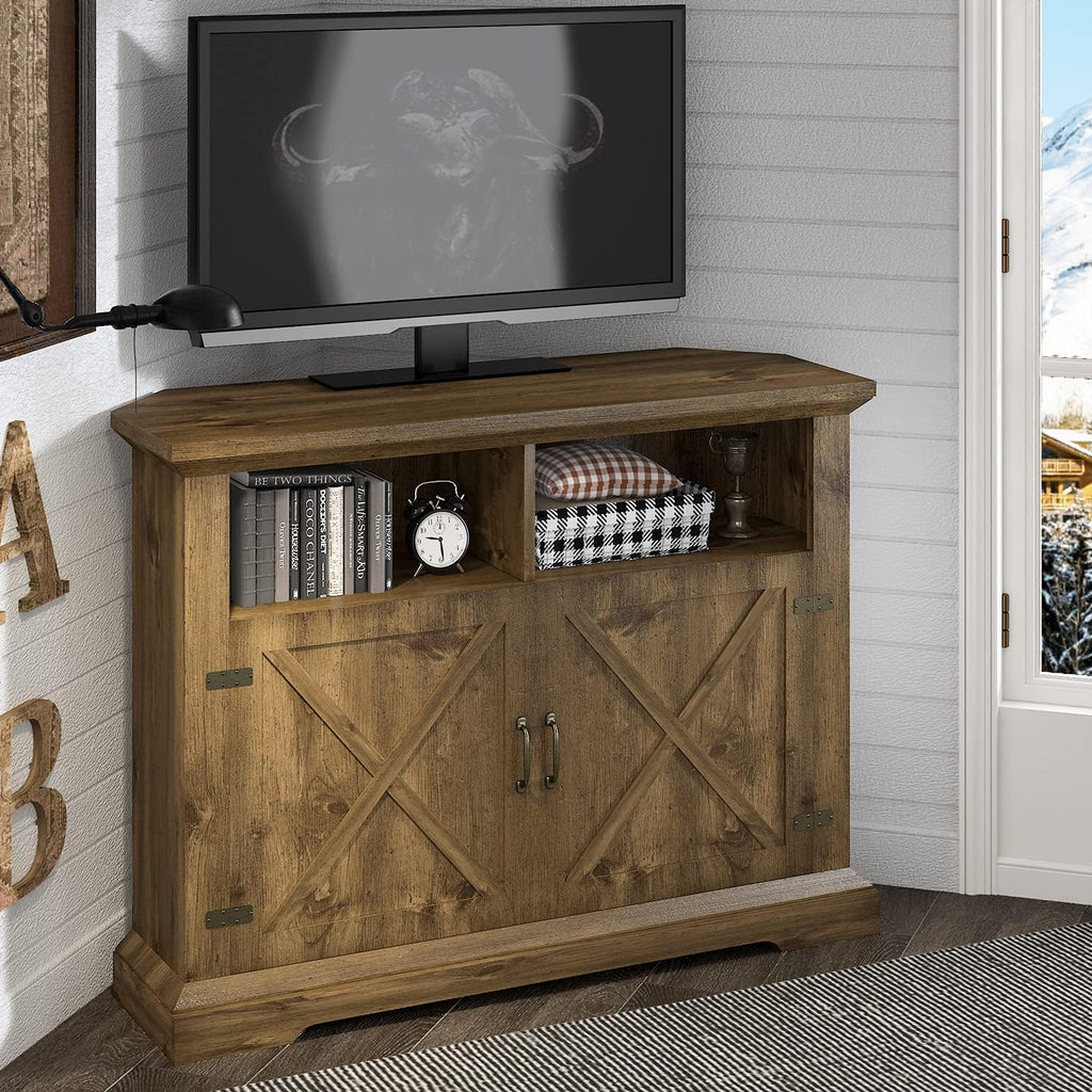 Rustic Oak Corner TV Stand with Storage Cabinets G7418