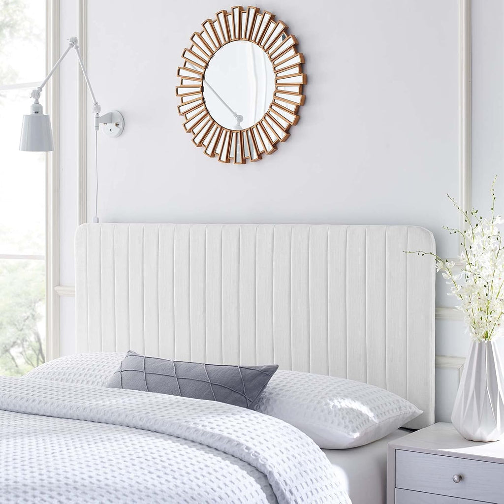 White Fabric Channel Tufted Headboard, King/California King M94921