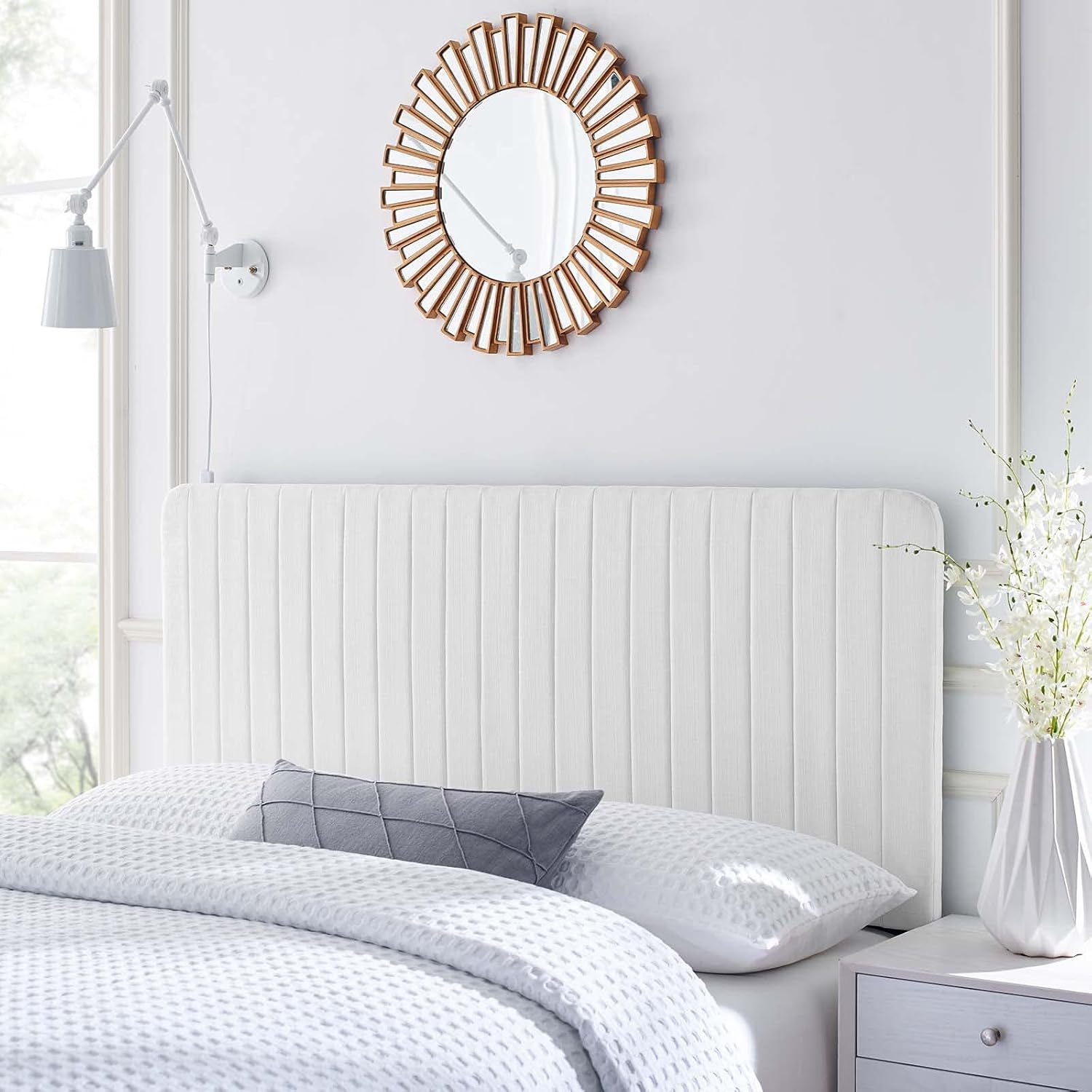 White Fabric Channel Tufted Headboard, King/California King M94921