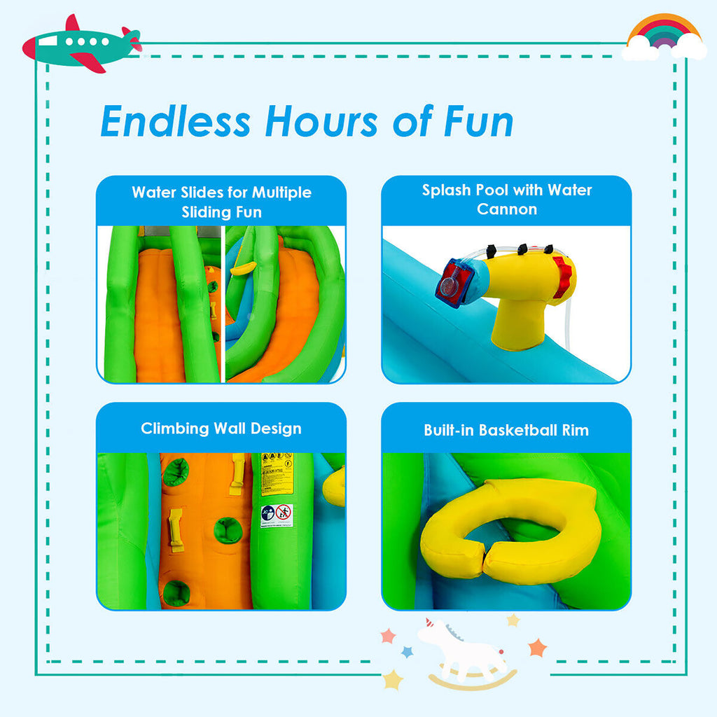 Inflatable Water Park Bounce House Two-Slide Bouncer with Climbing Wall and 550W Blower M839469