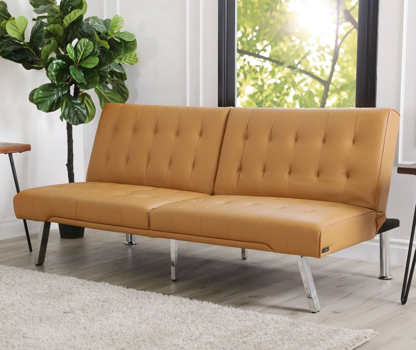 Faux Leather Convertible Sofa in Ivory A894620