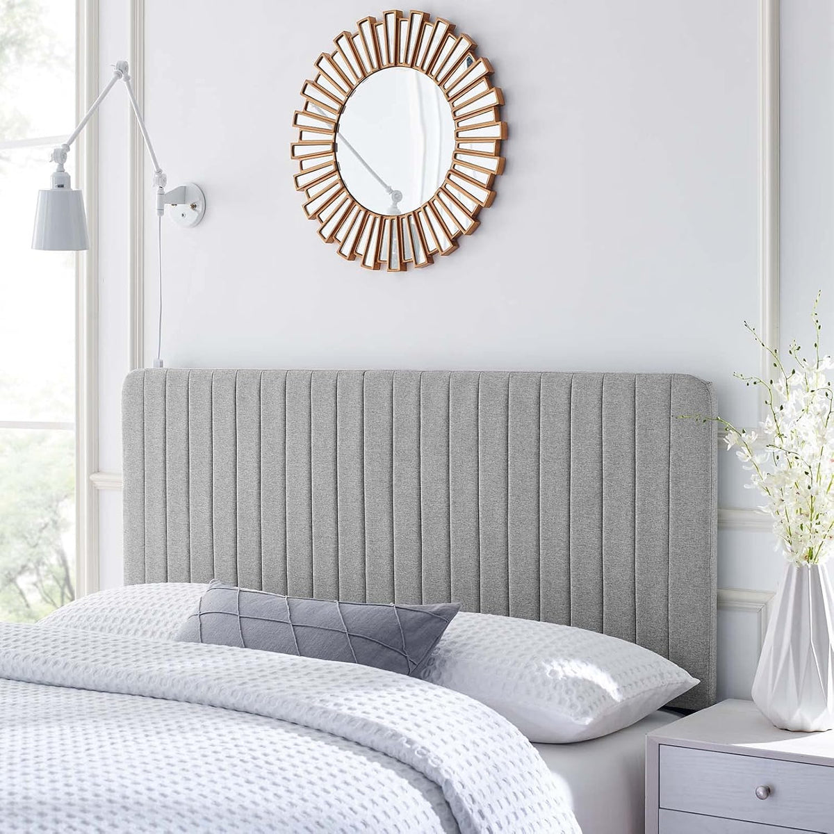 White Fabric Channel Tufted Headboard, King/California King M94921