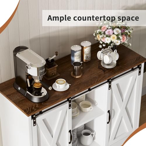 Coffee Bar Cabinet with Sliding Barn Doors, 42” Sideboard Buffet Cabinet with Storage, Espresso X99603
