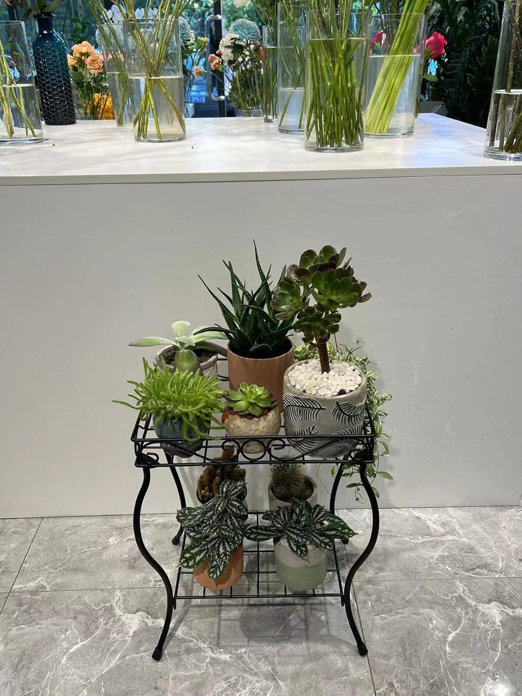 18.7'' Tall Rectangular Metal Plant Stand Black Q7464