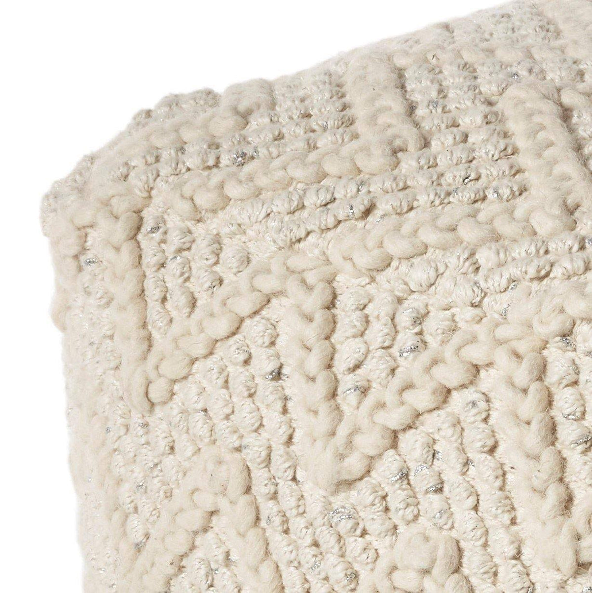 Ivory Chevron Cable Pouf R5433