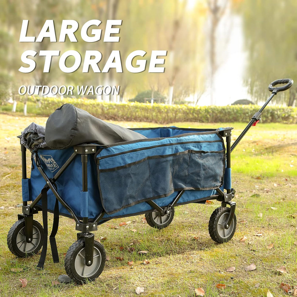 Collapsible Outdoor Folding Wagon Cart with Side Bag Cup Holder W134