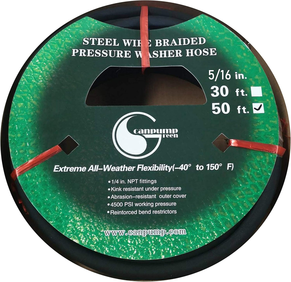 Black 5/16 x 50 FT Wire Braided Rubber Pressure Washer Hose T20796