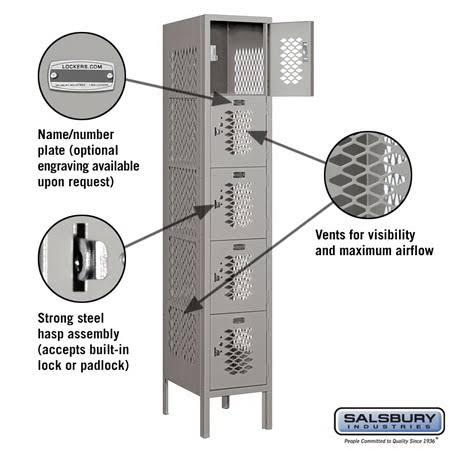 12x22 Wide Five Tier Vented Metal Locker - Gray Z22884