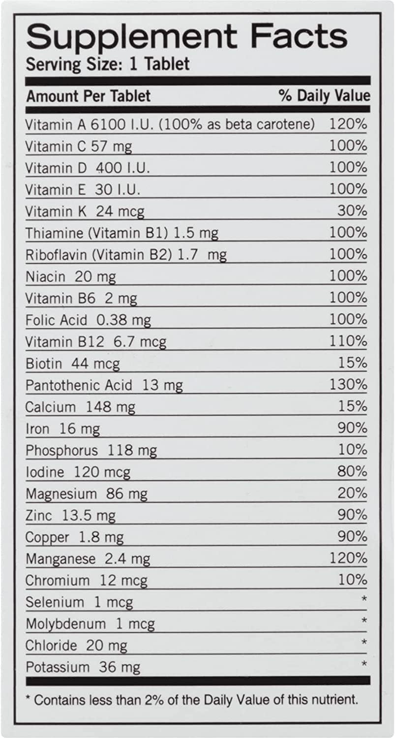Multi-Vitamin Mineral Supplement Tablets 100 Ea U327