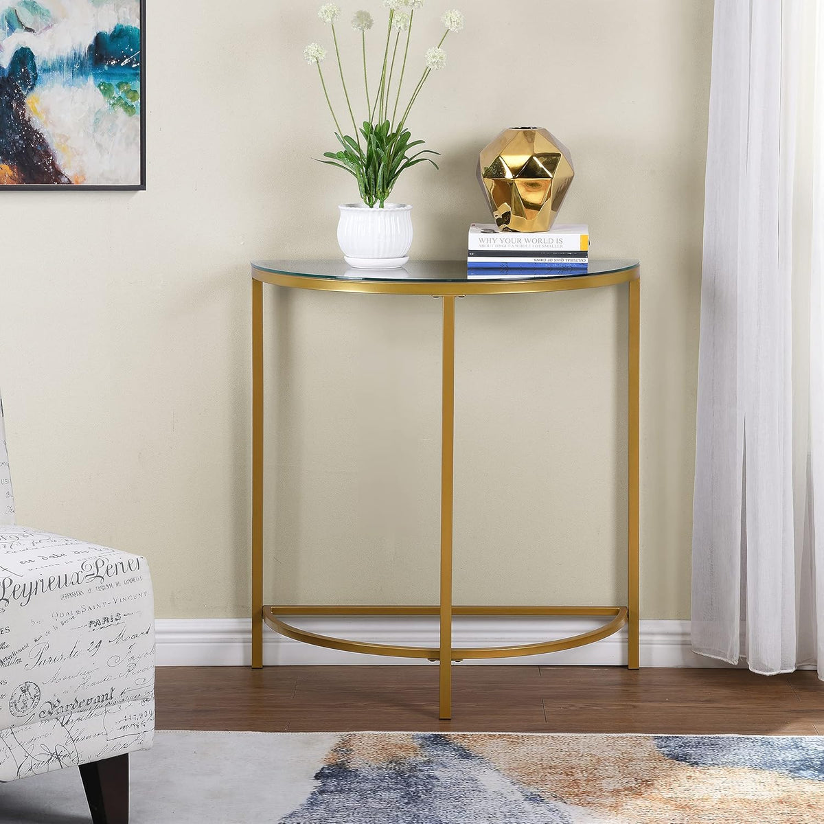 Gold Half Round Console Table Z457