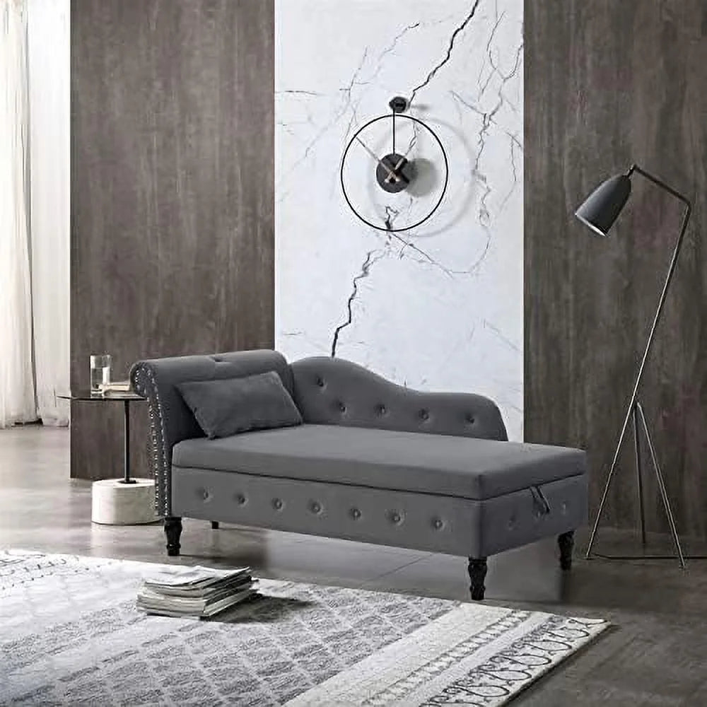 Beige Velvet Upholstered Chaise Lounge Sofa with Pillow W76716