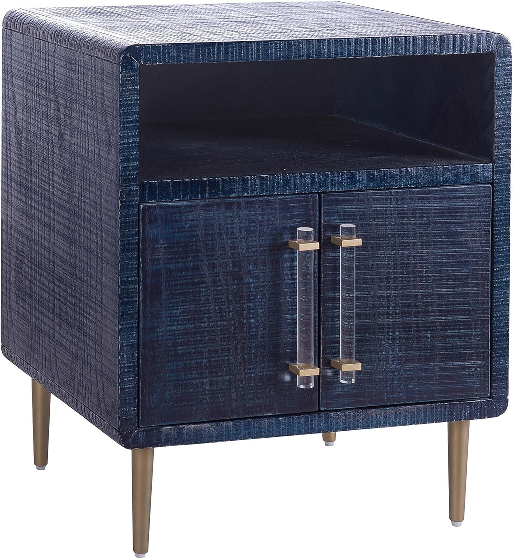 Indigo Square Lacquer Side Table with Shelf and Cabinet P808
