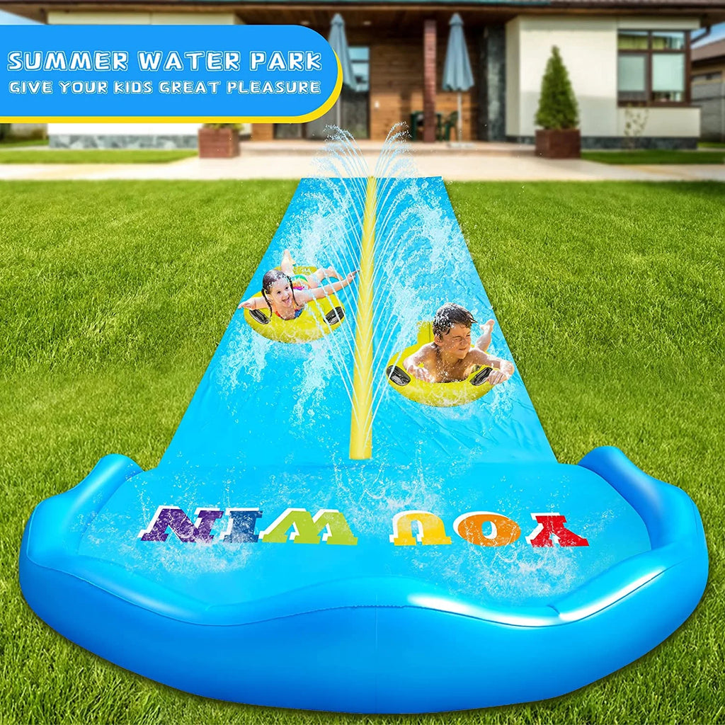 32.8ft x 83in Inflatable Water Slide with 2 Racing Lanes and 2 Body Boards E8683