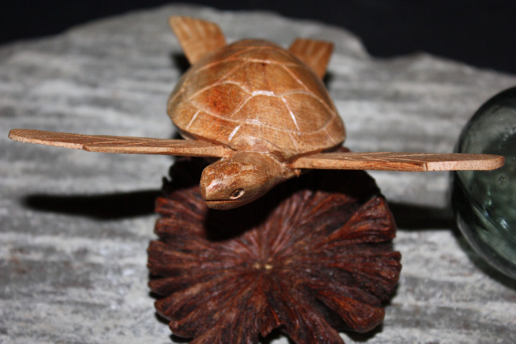 Carved Sea Turtle with Driftwood Base L5803