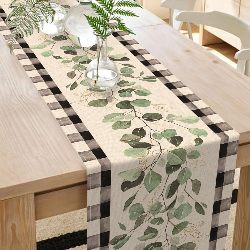 Black White Buffalo Plaid Check Table Runner 13 x 90 Inches K30061