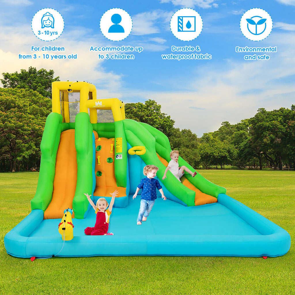 Inflatable Water Park Bounce House Two-Slide Bouncer with Climbing Wall and 550W Blower M839469