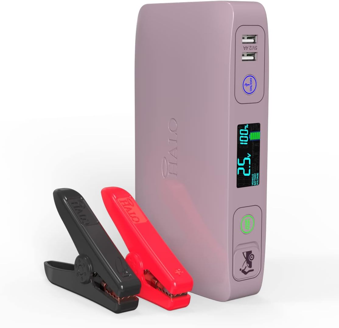 Portable Phone Laptop Charger Car Jump Starter with Outlet, LCD Display, Flood Light and Car Charger A12595