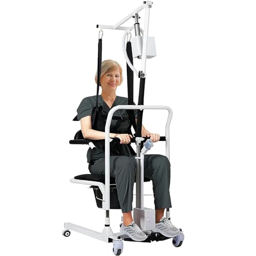 Electric Transfer Chair Patient Lift 180° Split Seat 330 lbs Load-Bearing White Black A9868